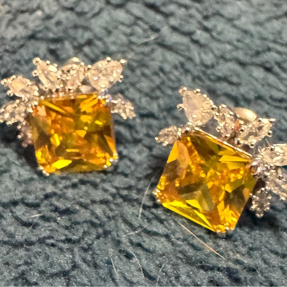 Radiant Yellow Gemstone Silver Earrings